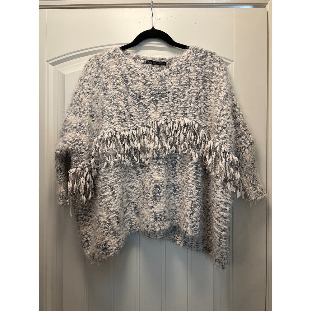Fly Fashion Women’s Crew‎ Neck Knit Winter Pullover Sweater Size S White Gray